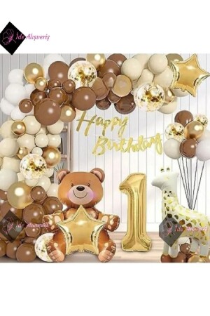 Folienballon mit Tiermotiv, braun, 1-Jahres-Geburtstagsparty-Set, Ballon-Set - 1