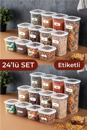 Foly Etiketli Kare Erzak Saklama Kabı 24'lü Set 8x(0,55 LİTRE, 1,2 LİTRE, 1,75 LİTRE) Beyaz BNM24LU - 1