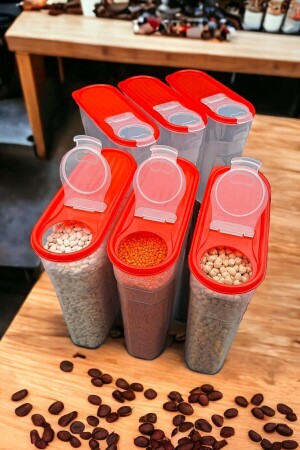 Food Pulses Speisekammer-Aufbewahrungsbehälter, 6er-Set, Luxusbox (4 LT), Mitgift-Set, 12-teilig, Silikonhülle, Rot, rt147iş458811 - 2