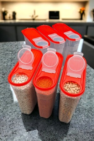 Food Pulses Speisekammer-Aufbewahrungsbehälter, 6er-Set, Luxusbox (4 LT), Mitgift-Set, 12-teilig, Silikonhülle, Rot, rt147iş458811 - 7