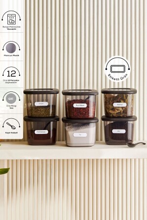 (MNZ-Forbs) حاوية تخزين ملعقة 6 قطع مع علامة/مجموعة سمكية رمدية 153. 03. 08. 3983 - Karaca