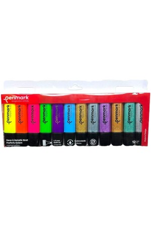 Fosforlu Kalem 12 Li Asetat Karışık Renk 6 Neon+ 6 Simli - 1