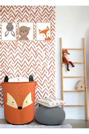 Fox Tasarımlı Ağzı Büzgülü Bebek Çocuk Odası Düzenleyici Saklama Kutusu Oyuncak Kirli Sepeti 37x40 - 2