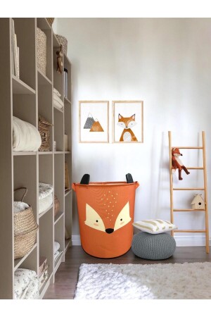 Fox Tasarımlı Bebek Çocuk Odası Düzenleyici Saklama Kutusu Oyuncak Kirli Sepeti 37x40 - 2