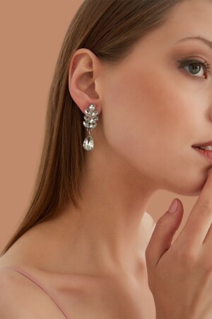 منز-النساء كلارا البيضاء ورقة الماس بلوريا الحجر نموذج الفضة معلقة روزيا ثوب المساء زفاف الأقراط FR425 ورقة الرسمية ح - Furtek Aksesuar