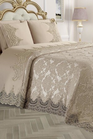 Fransız Güpürlü Çeyizlik Pike Takımı Arus Bej 206108 - Çeyiz Diyarı