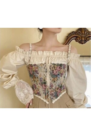 Französisches, mit Blumenmuster bedrucktes Vintage-Korsett-Bustier aus Spitze vorne - 1