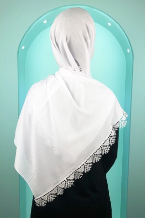 Frauen Mutter Chiffon Spitze Nadel bestickt weiß Hijab Gebet Mevlüt Abdeckung Abendkleid Schal - 4