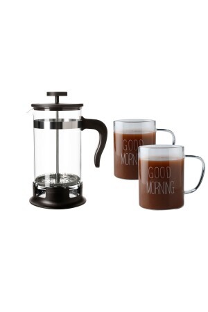 French Press Coffee & Tea Maker 1000ml Ve 2 Adet Kupa Seti Filtre Kahve Bitki Çayı Demleyici IKEA99990790 - 4