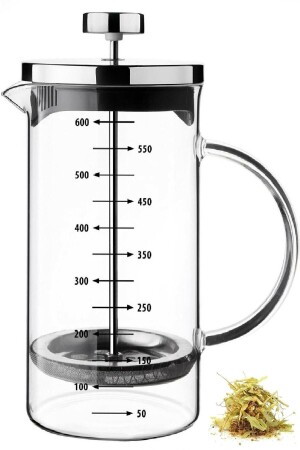 French-Press-Kräuterteekanne, Filterkaffee-Befestigungsbeständige Teekanne, Borosilikatglas-Messbecher, 600 ml - 3