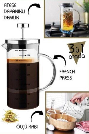 French-Press-Kräuterteekanne, Filterkaffee-Befestigungsbeständige Teekanne, Borosilikatglas-Messbecher, 600 ml - 5