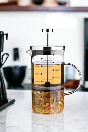 French Press Teekanne Messbecher 3in1 Produkt Borosilikatglas Frenchpress 600 ml und Milchkaffeeaufschäumer P321S8080 - 6