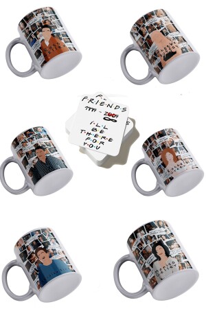 Friends Tam Kadro Fotoğraf Albümü 6' Lı Porselen Kupa Set, 6'lı Mdf Bardak Altlığı Hediyeli rmz00786o - remonz