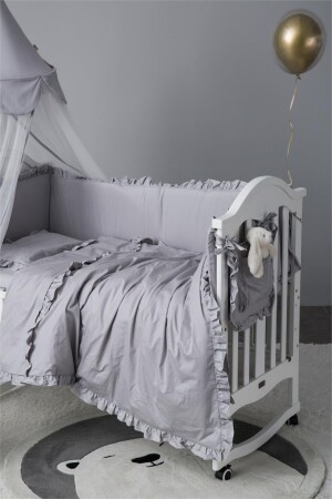 Frilly Grey 60x120 Farbe Kinderbett / Montessori Kantenschutz und Bettbezug-Set Schlafset Sleepset012 - 3