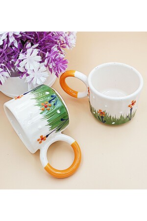 Frühlings-Set mit 2 Keramik-Tasse, 150 ml, Tee, Doppel-Kaffee, Espresso, Geschenk, handgefertigte Tasse, handgefertigte Tasse - 3