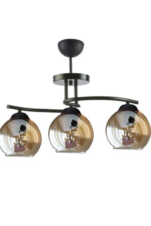 Fuji Moderner dekorativer 3-teiliger Kronleuchter aus schwarzem Honigglas für Wohnzimmer – Küche – Schlafzimmer FUJİSİY1 - 2