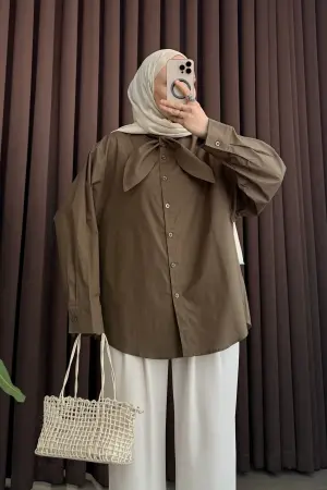 Fular Yakalı Gömlek Haki - Nuuwears