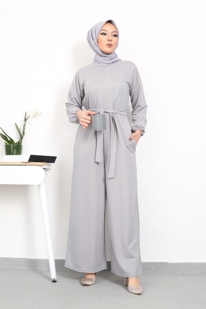 Fulya-Hijab-Overall mit elastischem Gürtel und Ärmeln 357 – Grau - 1