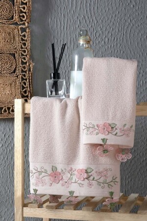 Funda besticktes 2-teiliges Handtuchset Puder 30x50 50x80 ARL01997 - Arliva Home