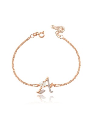 Funkelndes Magnolienblüten-Buchstaben-A-Buchstabenarmband aus Roségold - 2