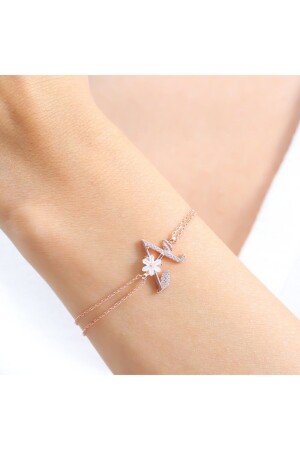 Funkelndes Magnolienblüten-Buchstaben-A-Buchstabenarmband aus Roségold - 4