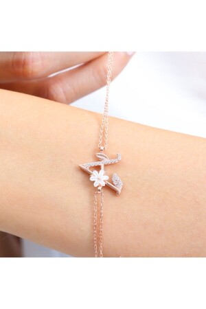 Funkelndes Magnolienblüten-Buchstaben-A-Buchstabenarmband aus Roségold - 5