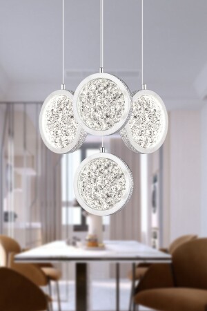 Furmet 4-teilige runde Chrom-Pendelleuchte mit LED, moderne Küche, Flur, LED-Wohnzimmer-Pendelleuchte, Kronleuchter 12180-04-CH - 1