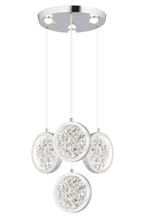 Furmet 4-teilige runde Chrom-Pendelleuchte mit LED, moderne Küche, Flur, LED-Wohnzimmer-Pendelleuchte, Kronleuchter 12180-04-CH - 3