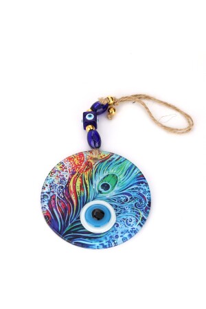 Fusion Glas Pfauenfeder gemustert 12 x 12 cm Evil Eye Perlen 12 x 30 cm handgefertigte Wanddekoration Amulett Mix50588 - 1