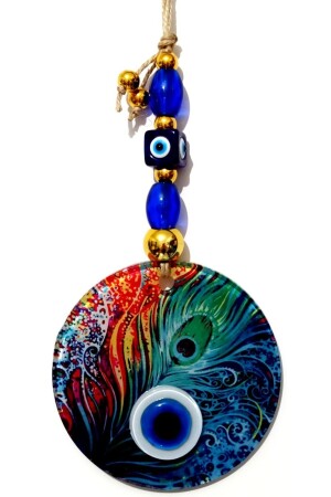 Fusion Glas Pfauenfeder gemustert 12 x 12 cm Evil Eye Perlen 12 x 30 cm handgefertigte Wanddekoration Amulett Mix50588 - 3