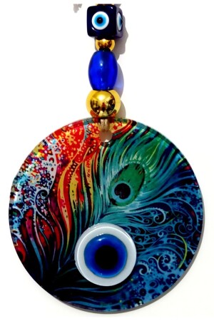 Fusion Glas Pfauenfeder gemustert 12 x 12 cm Evil Eye Perlen 12 x 30 cm handgefertigte Wanddekoration Amulett Mix50588 - 4