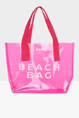 Fuşya Kadın Beach Bag Baskılı Şeffaf Plaj Çantası M000007257 - 1