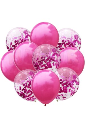 Fuşya Konfetili Şeffaf Ve Fuşya Metalik Balon Seti 20 Adet 30 Cm Içi Gözüken Koyu Pembe Pullu Balon - Huzur Party Store