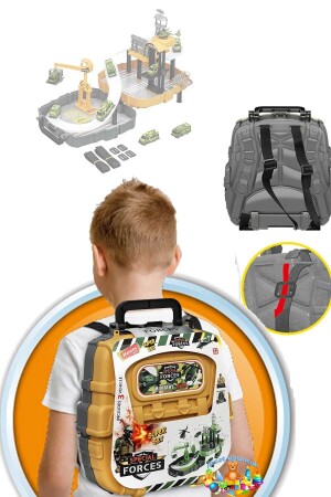 Garagen-Spielset mit Rucksack. Tragbares Garagenbahn-Spezialeinheits-Militärset mit Soldatentasche - 3