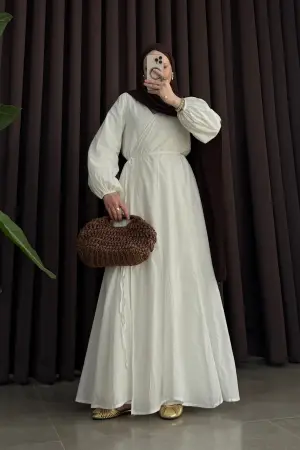 Garden Premium Pamuk Vual Elbise Beyaz - Nuuwears