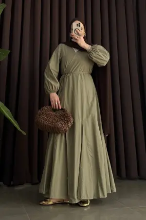 Garden Premium Pamuk Vual Elbise Haki - Nuuwears