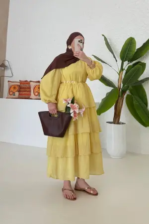 Garden Vual Kat Kat Elbise Sarı - Nuuwears