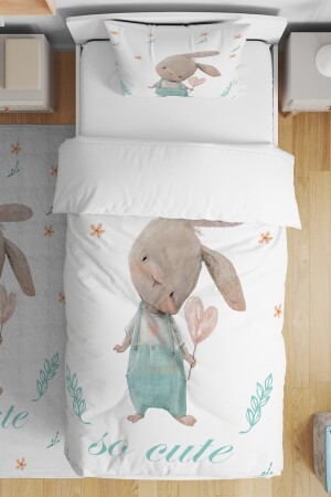 Gardener Rabbit Patterned Single Baby Kids Bettwäsche-Set evnev00104 - 1