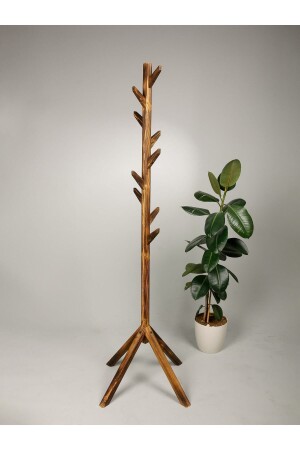 Garderobenständer mit Holzbeinen, moderner Kleiderbügel, 175 cm, Walnuss natur, ASKLK-103 - 1