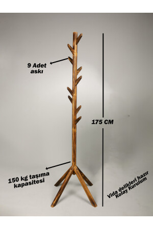 Garderobenständer mit Holzbeinen, moderner Kleiderbügel, 175 cm, Walnuss natur, ASKLK-103 - 5