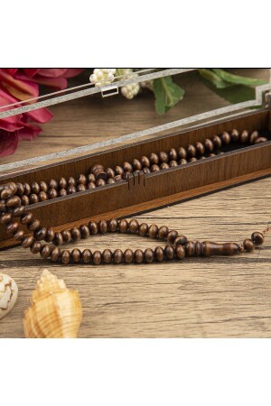 Gebetsperlen aus Holz mit Kaaba-Duft 99, Buchsbaumbraun, 8 mm, verpackt - 1