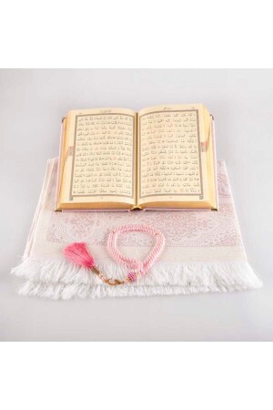 Gebetsteppich, Gebetsperlen, Koran-Geschenkset (Größe HAFIZ – Samt – Puderrosa) - 5