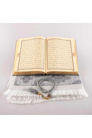 Gebetsteppich + Gebetsperlen + Koran-Geschenkset (mittlere Größe – Grau) - 4