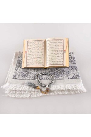 Gebetsteppich + Gebetsperlen + Koran-Geschenkset (Taschengröße – Grau) - 5