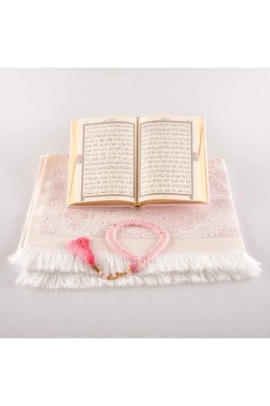 Gebetsteppich + Gebetsperlen + Koran-Geschenkset (Taschengröße – Puderrosa) - 4