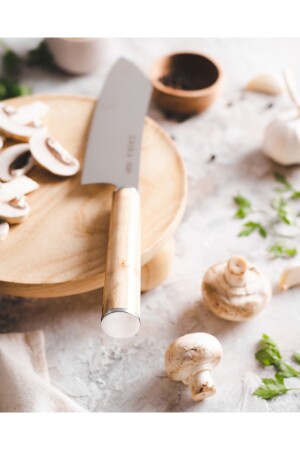 Gebogenes Santoku-Kochmesser mit Holzgriff – Edelstahl ZA010018 - 4