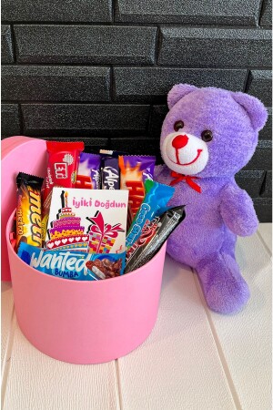 Geburtstagsgeschenkbox mit vielen Snacks und lila Teddybär für Liebhaber TYC00803326564 - 1