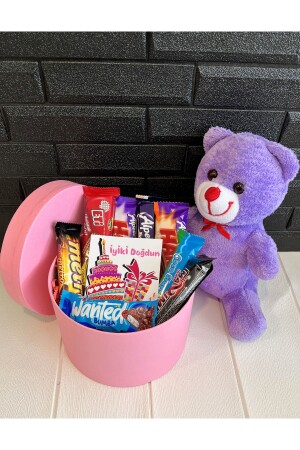 Geburtstagsgeschenkbox mit vielen Snacks und lila Teddybär für Liebhaber TYC00803326564 - 4