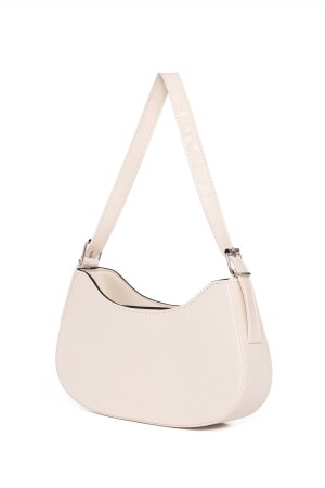 Gefütterte ovale Baguette-Tasche für Damen in Creme mit Ösen - 3