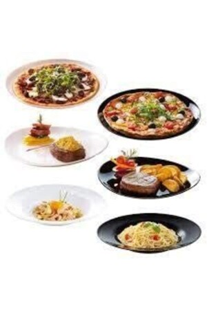 Gehärtete Pizza Friends Time Schwarz 32 cm. 6 Pizzateller. Carine Pizza-Set, 6 Stück - 8